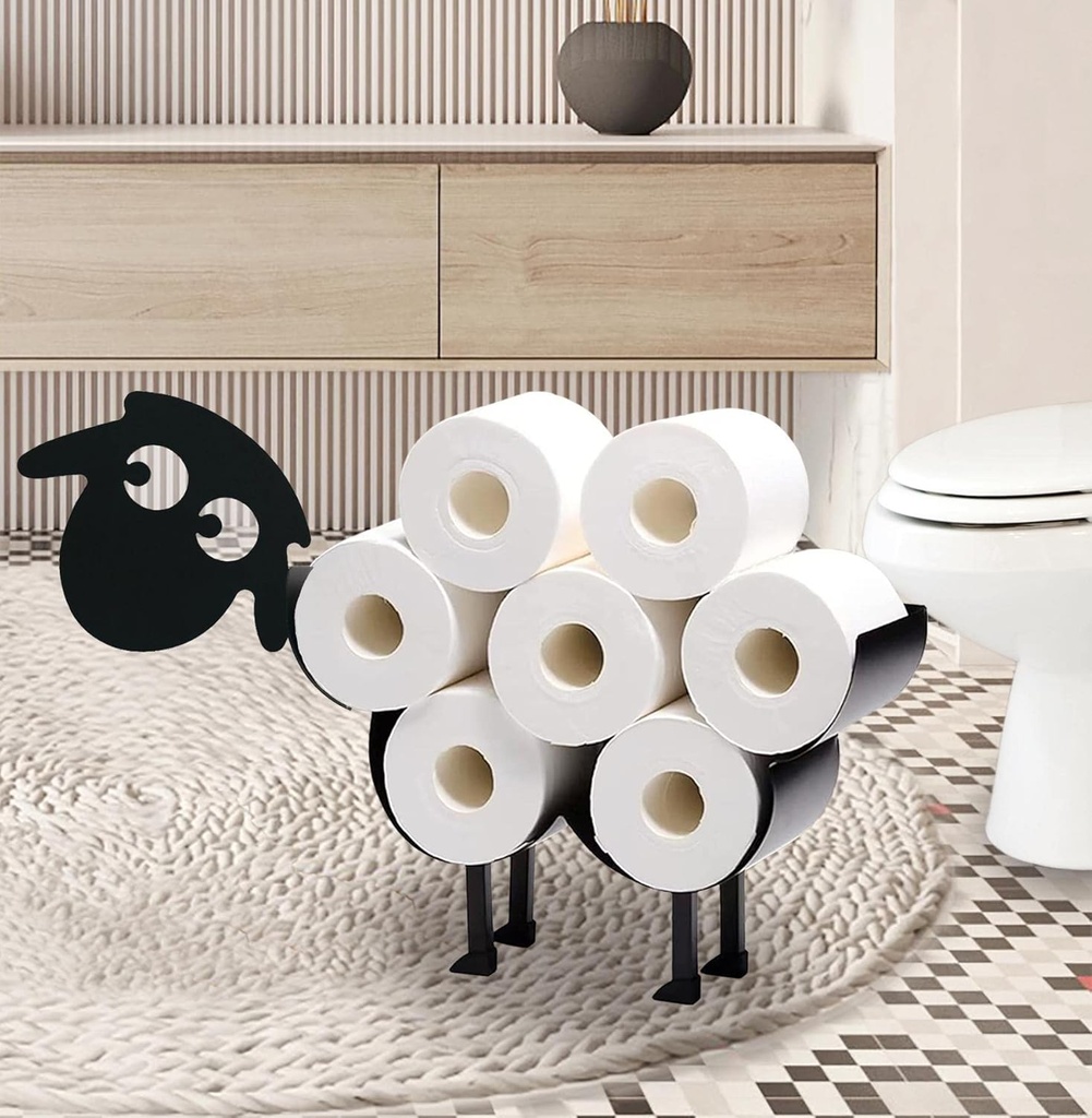 Cute Sheep Animal Paper Holders,Black FreeStanding Metal Toilet Tissue Holder,Decorative Toilet Paper Storage Organizer for Bathrooms,Hold Extra 8 Rolls