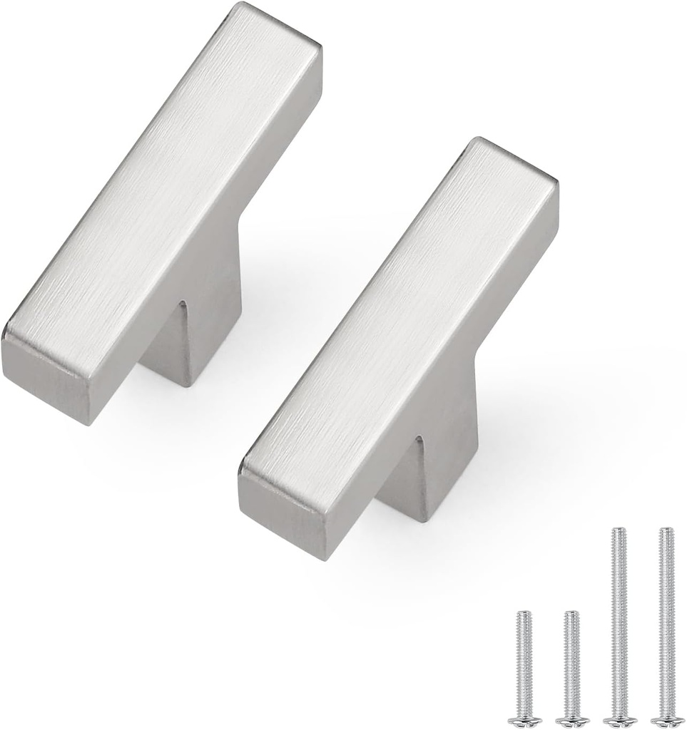 Probrico 5 Pack 2 inch (50mm) Length Stainless Steel Kitchen Cabinet Pulls Knobs,Square Brushed Nickel Drawer Knob, Single Hole Dresser Pull for Cabinets Closets