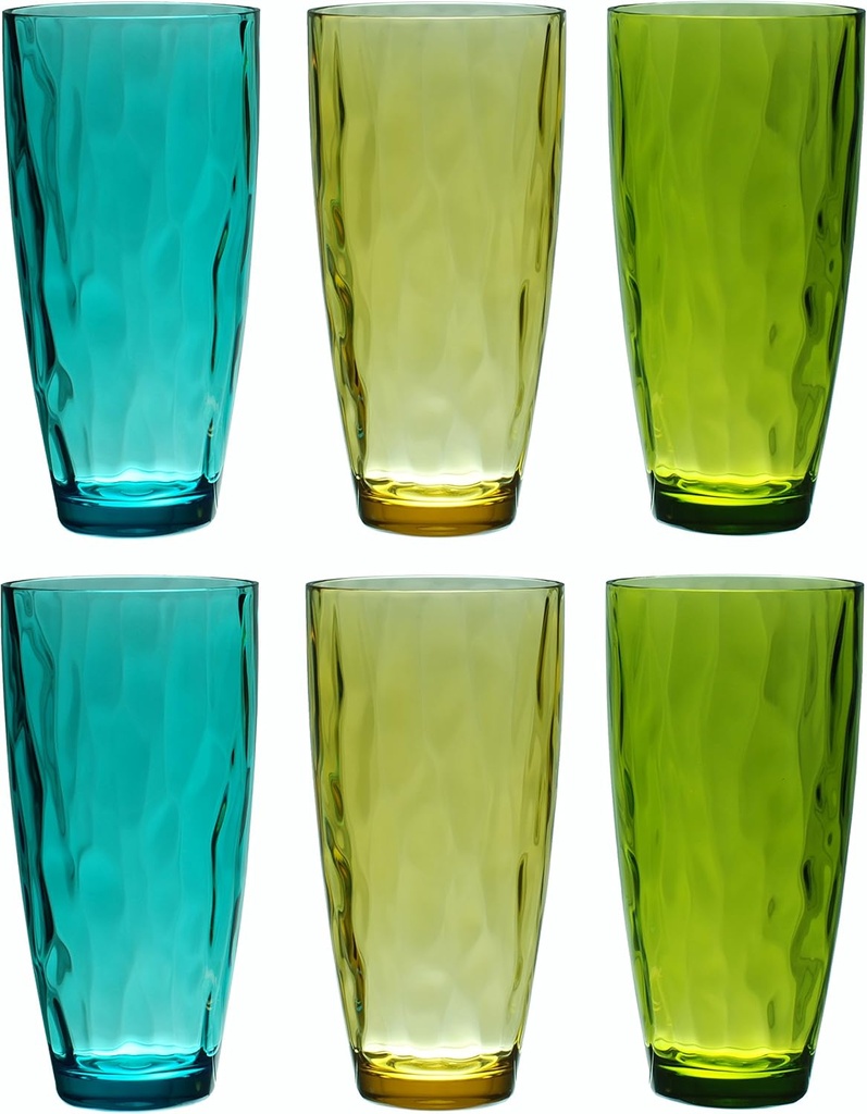 QG 23 fl oz BPA Free Acrylic Plastic Iced Tea Cup Glass Tumbler Set of 6 - Assorted Colors DF131