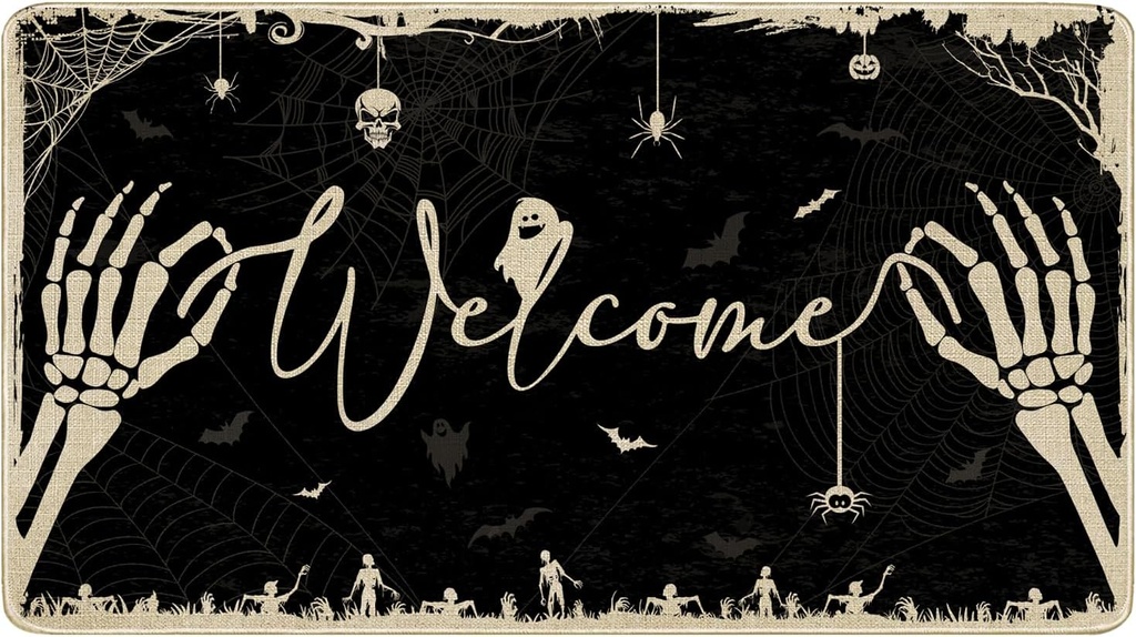 Halloween Outdoor Welcome Mat, Skeleton Hand Halloween Door Mat, Spooky Halloween Doormat, Halloween Mats Outdoor Rug Front Door Decor 17" x 30"