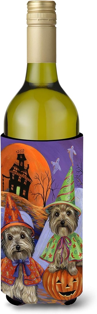 Caroline's Treasures PPP3241LITERK Yorkie Halloween Haunted House Wine Bottle Hugger Bottle Cooler Sleeve Hugger Machine Washable Collapsible Insulator Beverage Insulated Holder