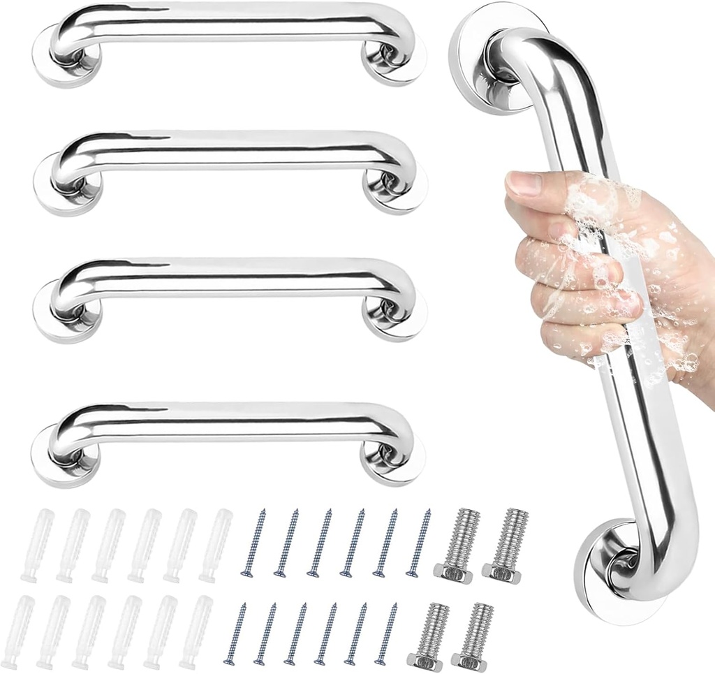4 Packs 16 Inch Grab Bars for Bathtubs and Showers, Anti Slip Shower Grab Bars Stainless Steel, Safety Bars for Shower Toilet Handicap Elderly Senior Assist Bathroom Shower Handle