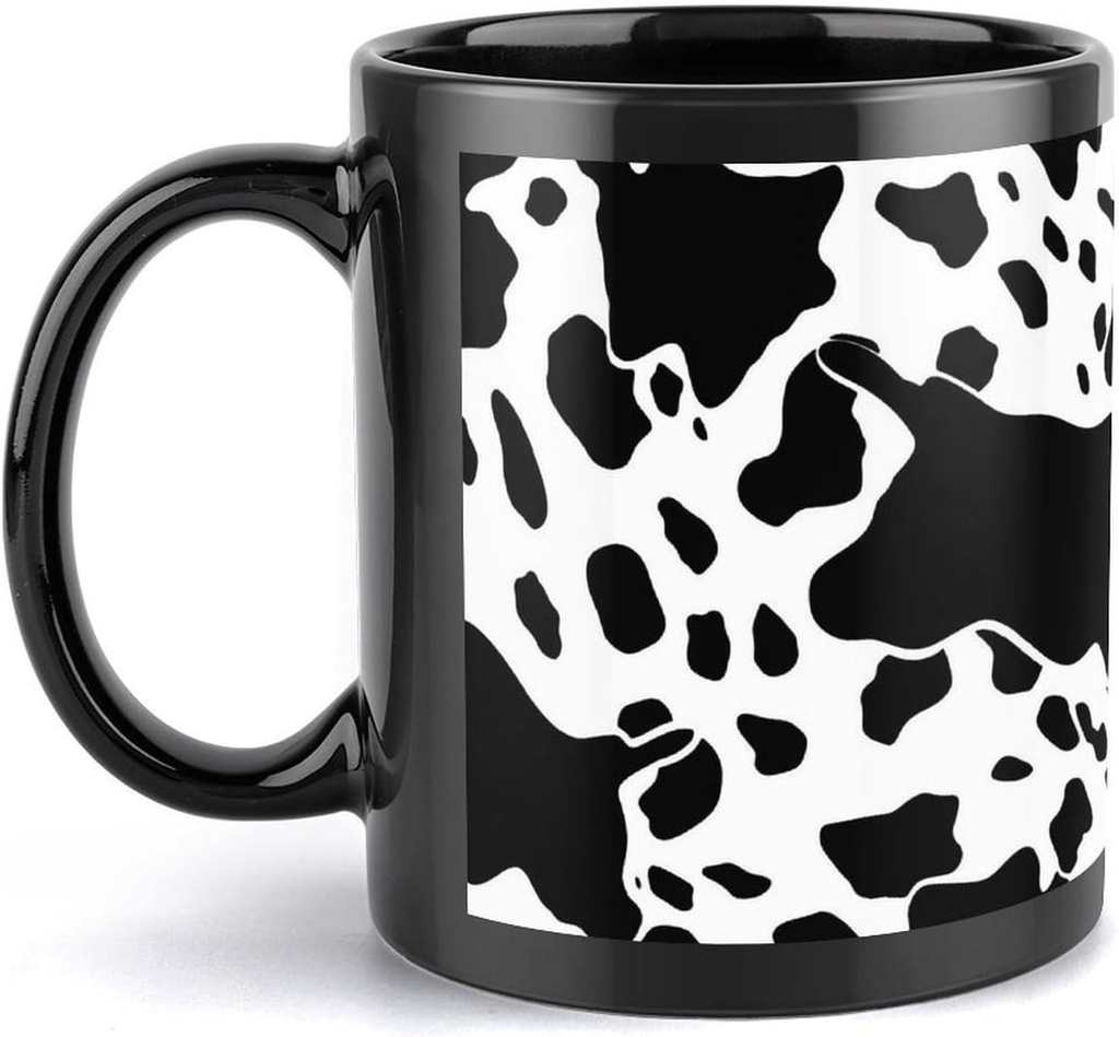 Black And White Cow Print Travel Mug Ceramic Large Ceramic Coffee Mugs with Handle, Porcelain Mugs- Perfect for Coffee Tea Espresso Other Beverages