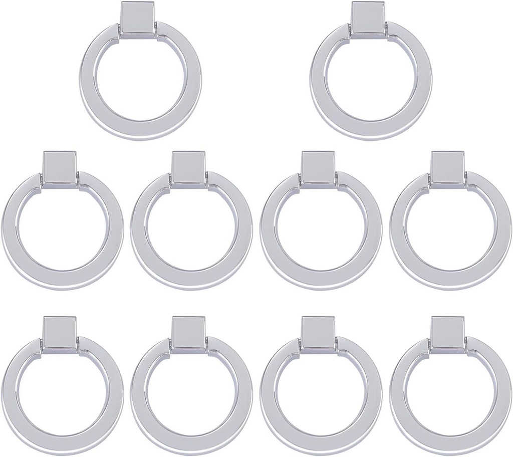 AOKEMBAO 1.5 inch Chrome Metal Ring Handle Cabinet Hardware Drawer Jewelry Box Wardrobe Single Hole Handle 10-Pack