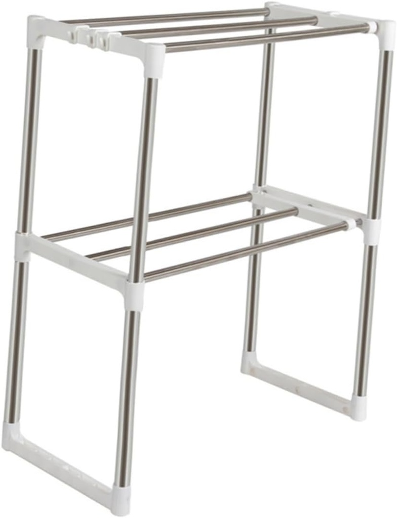 PRETYZOOM Flexible Telescopic Design Microwave Oven Rack Double Layer Storage Shelf Kitchen Storage Holder for Utensils Bottles