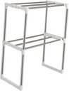 PRETYZOOM Flexible Telescopic Design Microwave Oven Rack Double Layer Storage Shelf Kitchen Storage Holder for Utensils Bottles