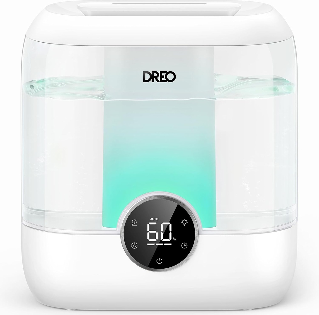 Dreo 6L Top Fill Humidifiers for Bedroom, 60H Runtime 28 dB Quiet Supersized Cool Mist Air Humidifiers for Large Room, Baby Nursery, Plant, Indoor, Night Light, Easy to Clean, Precise Humidity Control