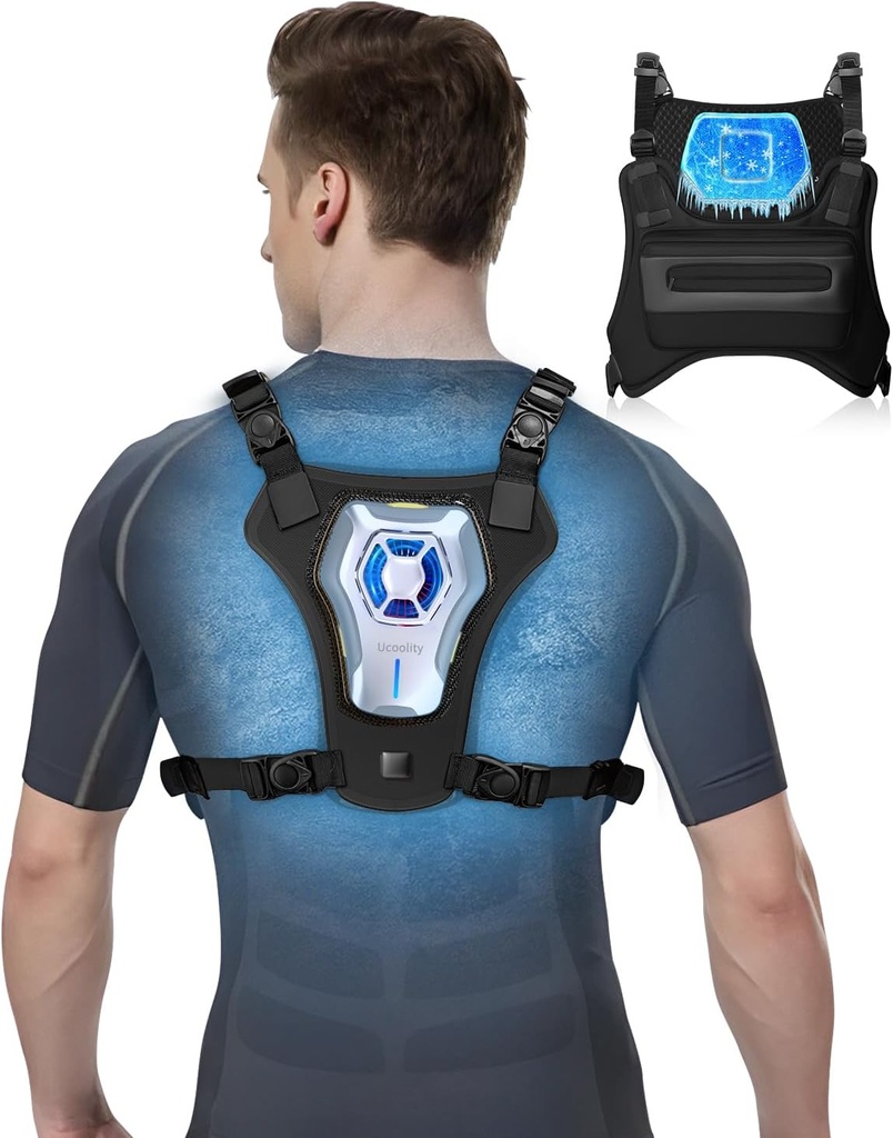 Portable Wearable Fan Rechargeable, Lightweight Cooling Vest, Portable Back Air Conditioner, Cooling Clothes Perfect for Travel, Sport, Hiking (Black)