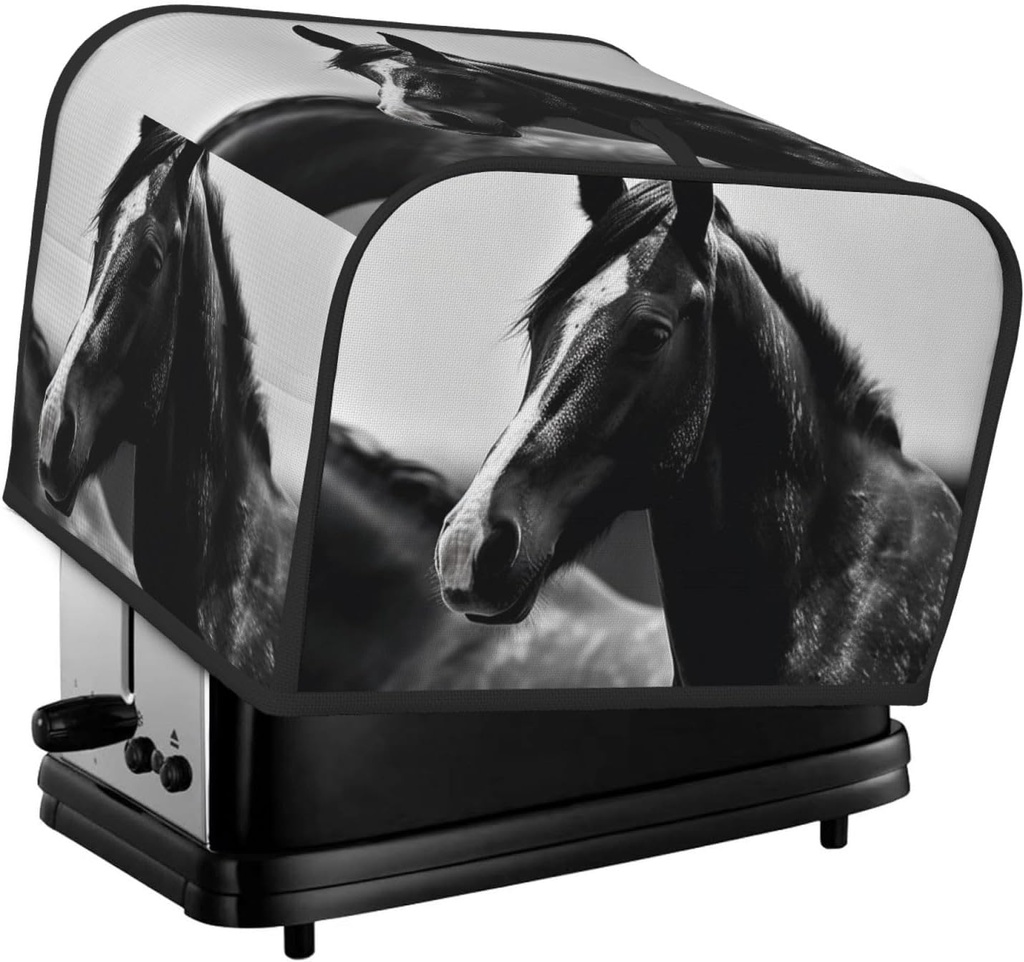 4 Slice Toaster Covers Bread Machine Cover Quilted Dustproof Fingerprint Protectors Small Washable Appliance Cover Black White Horses Bread Maker Dust Protection Universal Size