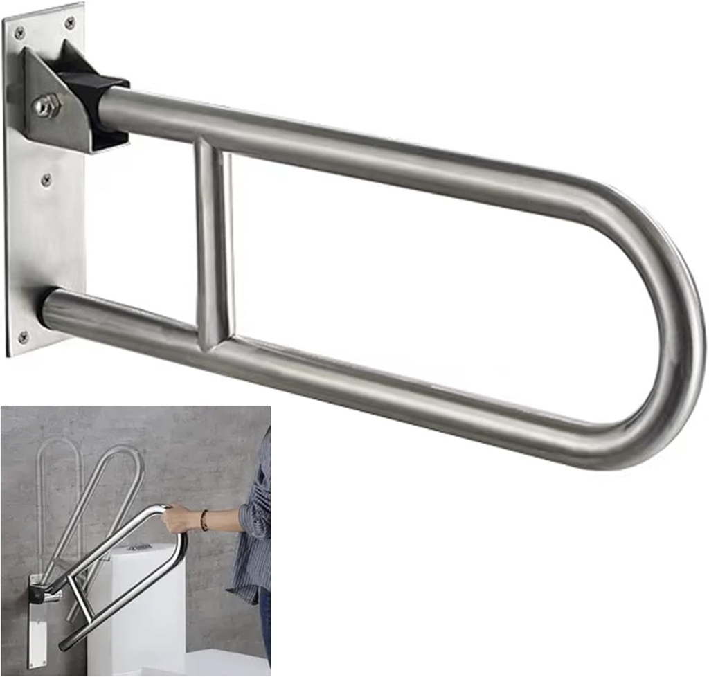 FlySkip Fold Down Grab Bar - 24" Stainless Steel Flip-Up Handicap Support Bar for Bathroom Shower Safety