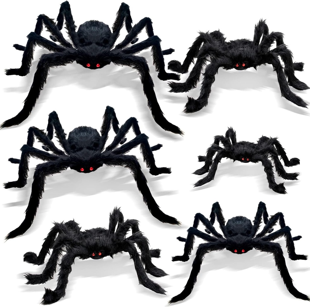 ZMCINER 6 Pcs Big Spiders Halloween Decorations Outdoor Spiders for Halloween(6 Pack Different Size)