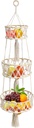 3 Tier Hanging Fruit Basket, Cotton Woven Boho Wall Basket, Hanging Fruit Storage for Kitchen Bedroom Living Room, Decorative Bohemia Decor Hanging Plant Holder