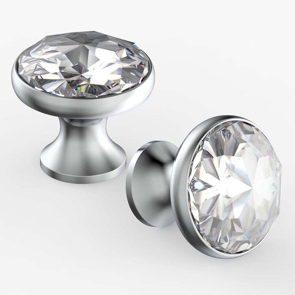 Asidrama 10 Pack Polished Chrome Kitchen Cabinet Knobs Clear Crystal Dresser Knobs Drawer Knobs Cabinet Hardware Zinc Knobs for Dresser Drawers