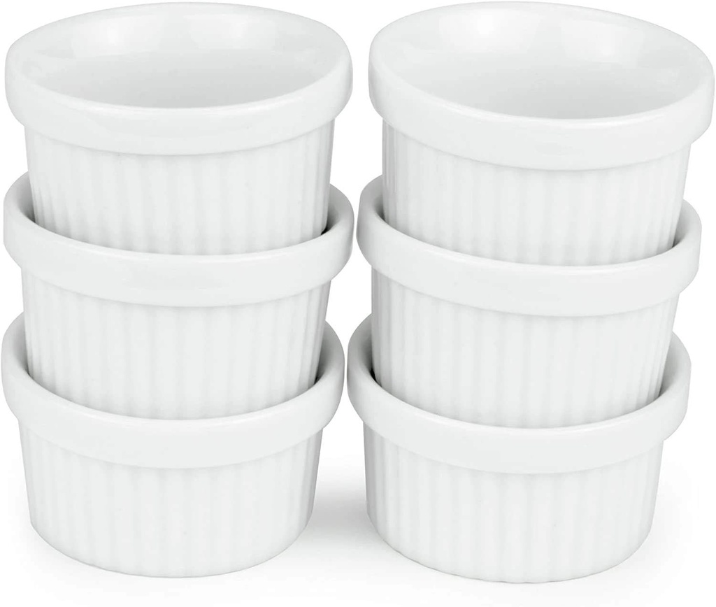 Mini Ramekins 1 oz. 30 ml|Microwave & Oven Safe, Porcelain Souffle Dish, Dipping Sauce, & Small Dessert Cups| 6 Count