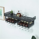 Industrial Wine Rack Wall Mounted with Wine Glass Rack,Wine Bottle Glass Holder,Iron Wine Display Storage Stand,Home Bar Shelves,Wall Shelf for Kitchen,Wine Cellar,Living Room,Black(Size:100