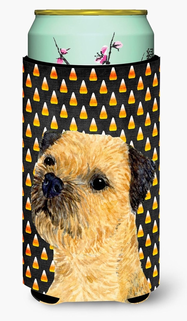 Caroline's Treasures LH9064TBC Border Terrier Candy Corn Halloween Portrait Tall Boy Hugger Can Cooler Sleeve Hugger Machine Washable Drink Sleeve Hugger Collapsible Insulator Beverage Insulated Holde