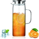 Kyraton Water Pitcher with Removable Lid 51oz/1.5L, Hot and Cold Beverages Clear Glass Pitcher, Easy Clean Heat Resistant Borosilicate Glass Jug for Tea Cafe Lemonade Milk Juice