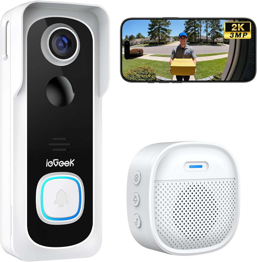 ieGeek Doorbell Camera Wireless No Subscription - Wireless Video Doorbell with Chime, Doorbell with Camera 1080P, Voice Changer, 2-Way Audio, PIR Motion Detection, Only 2.4Ghz WiFi, Works with Alexa