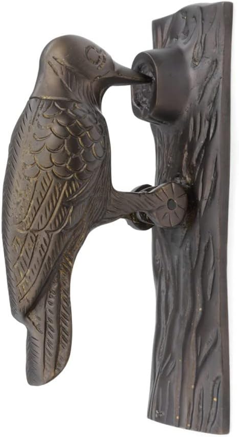Renovators Supply Manufacturing Door Knockers for Front Door 6.5 in. Antique Brass Woodpecker Shaped Door Knocker with Mounting Hardware