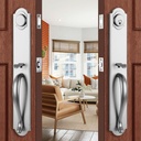 Front Door Handle Double Door Lock Set with Camelot Trim in Satin Nickel, Entrance Handle Set with Deadbolt and Lever, X-2018SET