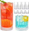Ruckae Drinking Glasses Set of 8,15 oz and 7 oz Kitchen Water Glass Cups Set,Clear Ribbed Glassware Dishwasher Safe,Mixed Drinkware for Beer,Juice,Cocktail,Whiskey,Milk and Various Mixed Drinks