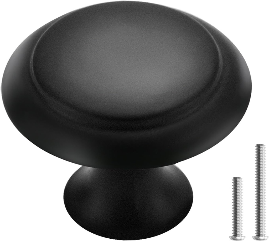 10PCS Cabinet Knobs for Dresser Drawers，1.2 Inch Premium and Elegant Matte Black Round Cabinet Knobs，Modern Single Hole Single Zinc Alloy Handle，Drawer Pulls，Dresser Door Knobs