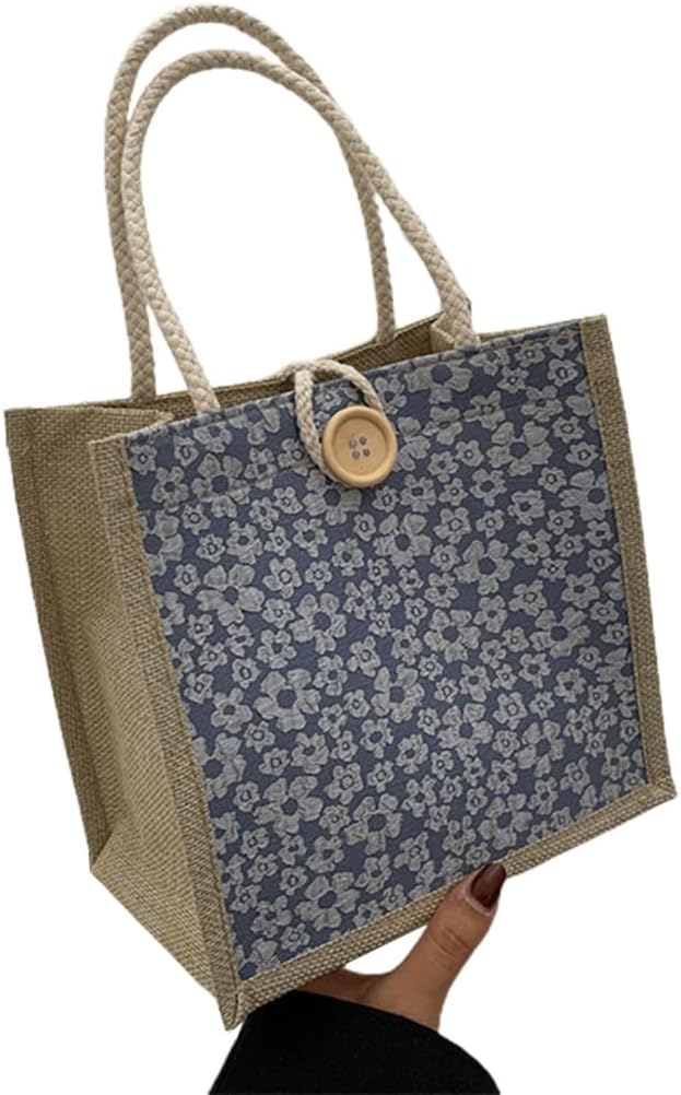 Burlap Bag, Burlap Handbag Beach Bags with Handle Reusable Grocery Bag