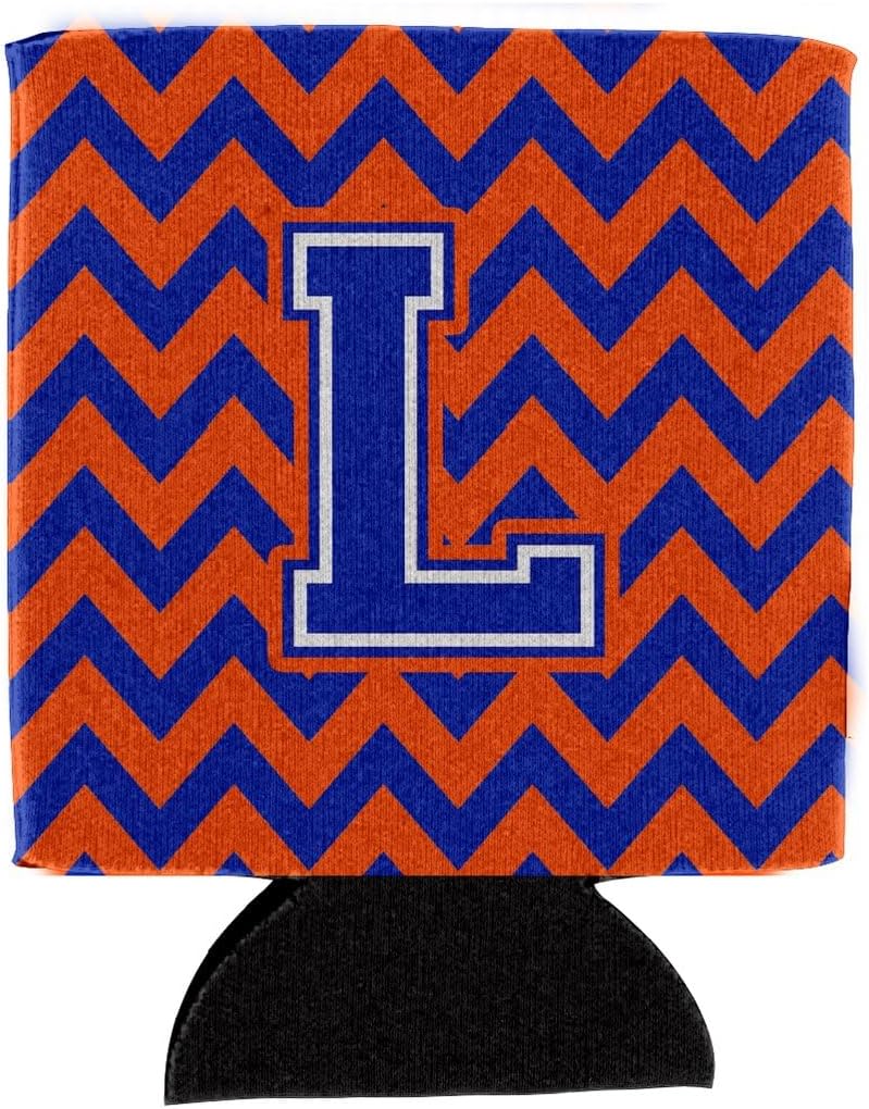 Caroline's Treasures CJ1044-LCC Letter L Chevron Orange and Blue Can or Bottle Hugger Cooler Washable Drink Sleeve Collapsible Beverage Insulated Holder, Can Hugger, Multicolor