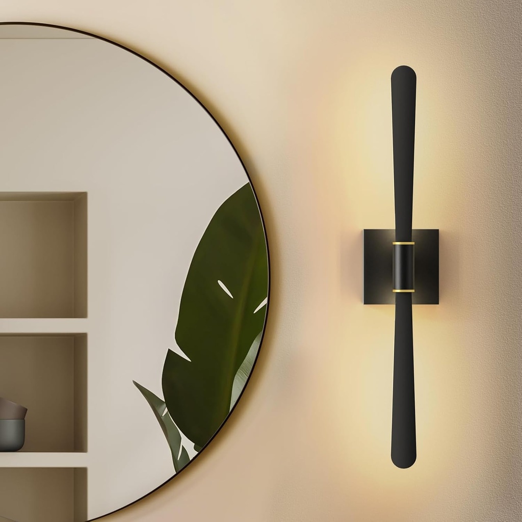 JACKYLED Modern Bathroom Light Fixtures Over Mirror IP44 Waterproof 2-Head Black and Gold Bathroom Vanity Light Bars 360° Swivel 24W LED 1600LM 24-Inch Vanity Lights for Mirror 2700K/4000K/6500K