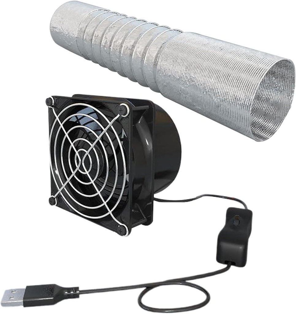 TsoLay Portable Duct Fan, USB Adjustable DIY Ventilation Fan with Duct Hose, Powerful 5V 2A Brushless Motor Exhaust Fan, Efficient Ventilation Compact Design for Kitchen Bathroom Smoke
