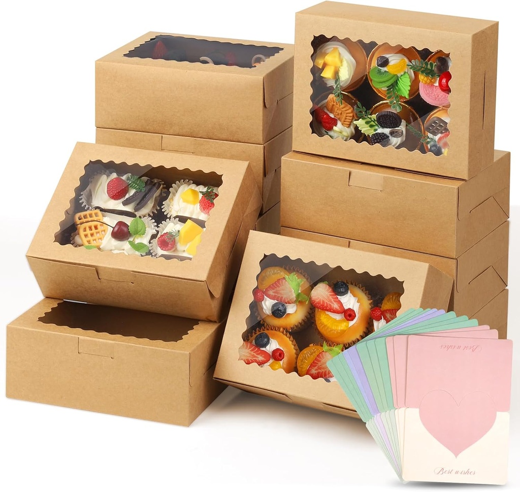 24pcs 8x6x3 ​Inches Cookie Boxes, Bakery Boxes with 3 Style Window, Treat Boxes, Pastry Pie Boxes for Chocolate Strawberries, Donuts, Cupcakes, Muffins and Dessert