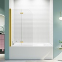 34W x 58H Frameless Pivot Bathtub Door, 1/4 SGCC Clear Tempered Glass， Bifold Shower Panel, Reversible Installation，Brushed Gold