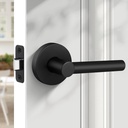 Keyless Passage Door Lever, Heavy Duty Door Handle, Round Non-Locking Door Lock for Hallway or Closet, Reversible for Right & Left Sided Doors -Matte Black Finish
