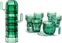 Cactus Stackable Glasses, Stacktus Gifts, Set of 6-10 oz Cactus Shape Glasses With Handles Green Glass Blown Figurines Plant Decorations for Parties 5" H 5" W - Copyright Design, Patent Pending