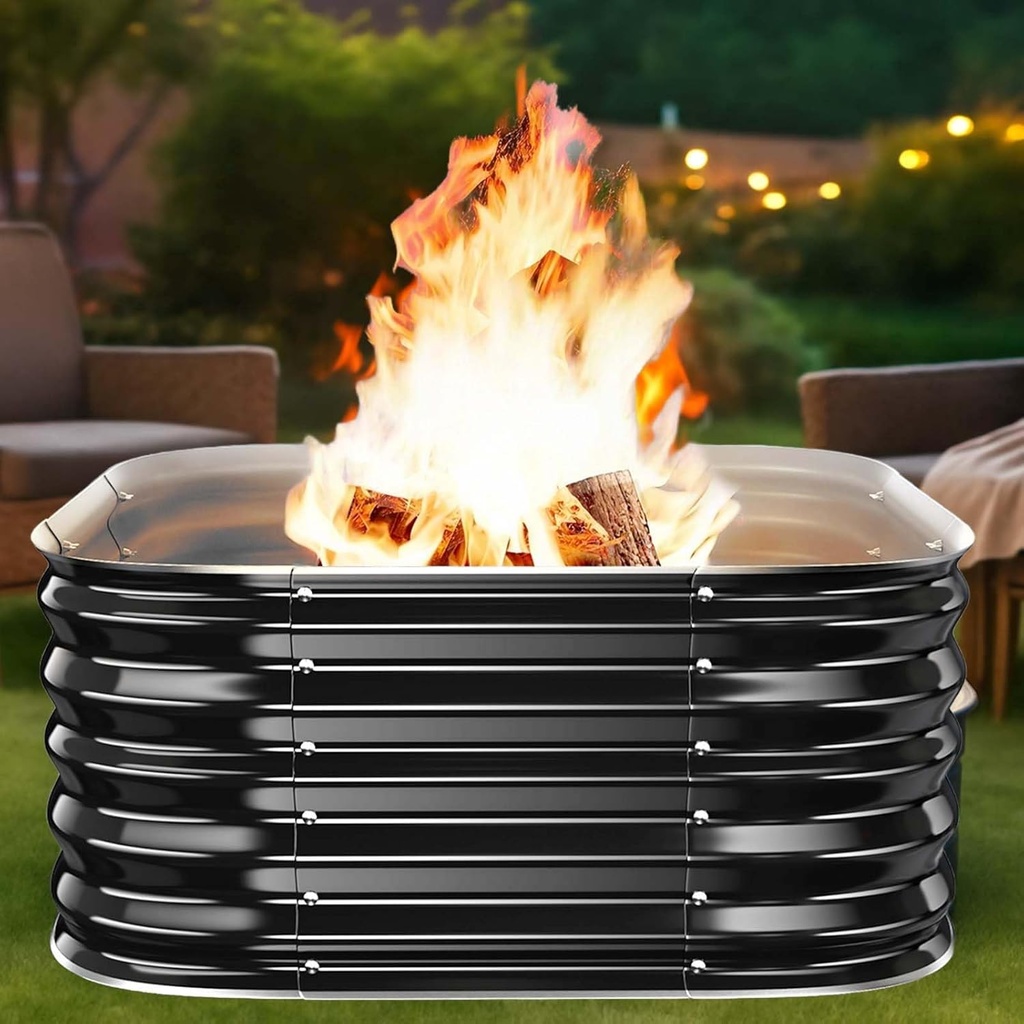 16.5''Tall Fire Pit Ring for Outside - 27IN Heavy Duty Square Wood Burning Firepit &Outdoor Fireplaces,High Heat Resistant,Galvanized Steel Metal Bonfire Pits Portable for Camping,Backyard,Beach,Patio