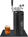 Portable Mini Keg Draft Beer Dispenser System with Drip Mat and Foldable Funnel, 128 oz Stainless Steel Growler, Matte Black