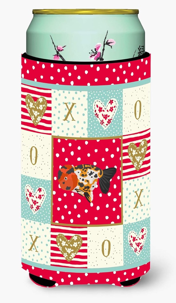 Caroline's Treasures CK5476TBC Ranchu Goldfish Love Tall Boy Hugger, Red Can Cooler Sleeve Hugger Machine Washable Drink Sleeve Hugger Collapsible Insulator Beverage Insulated Holder