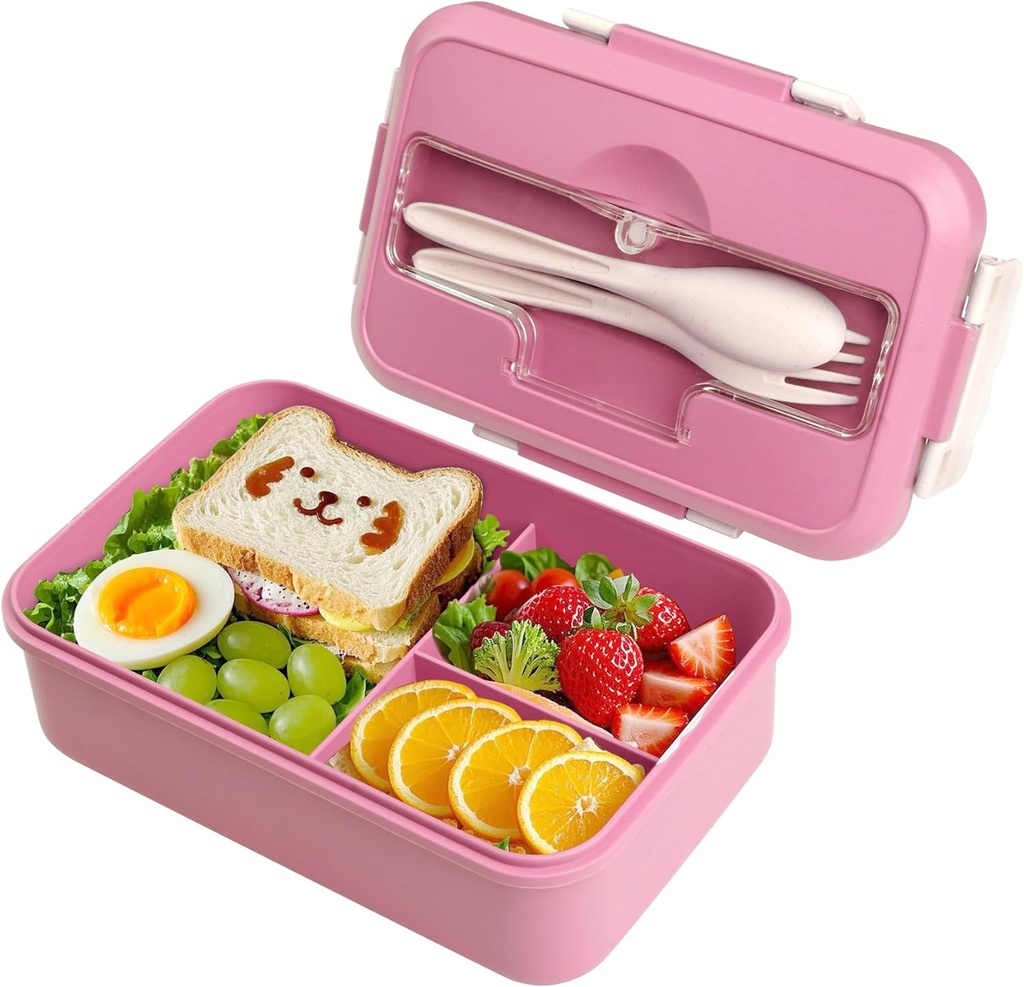 Bento Lunch Box for Women & Adults: Stackable Snack Box Container with Compartments, Portable Salad & Meal Prep Container, Reusable Plastic Lunchbox for Work,& Travel，Pink