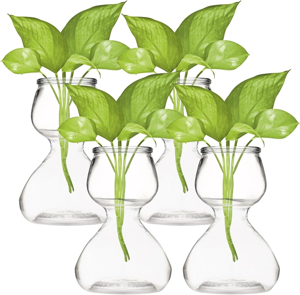 Garden Guru Plant Propagation Stations – Self-Standing Hourglass Glass Vases for Hydroponic Plant Growth – Unique Double Bubble Design for Home Decor (Set of 4)