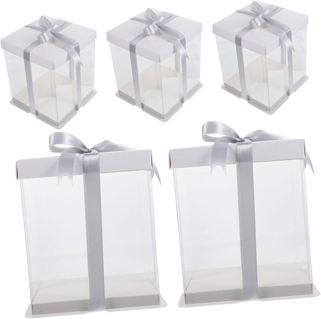 5pcs Square Cake Boxes Cake Packaging Box White Lids for Birthday Wedding Party