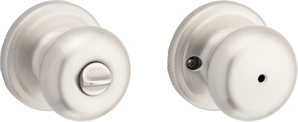 Kwikset Juno Interior Privacy Door Knob with Lock, Door Handle For Bathroom and Bedroom, Satin Nickel Keyless Turn Lock Doorknob, with Microban Protection