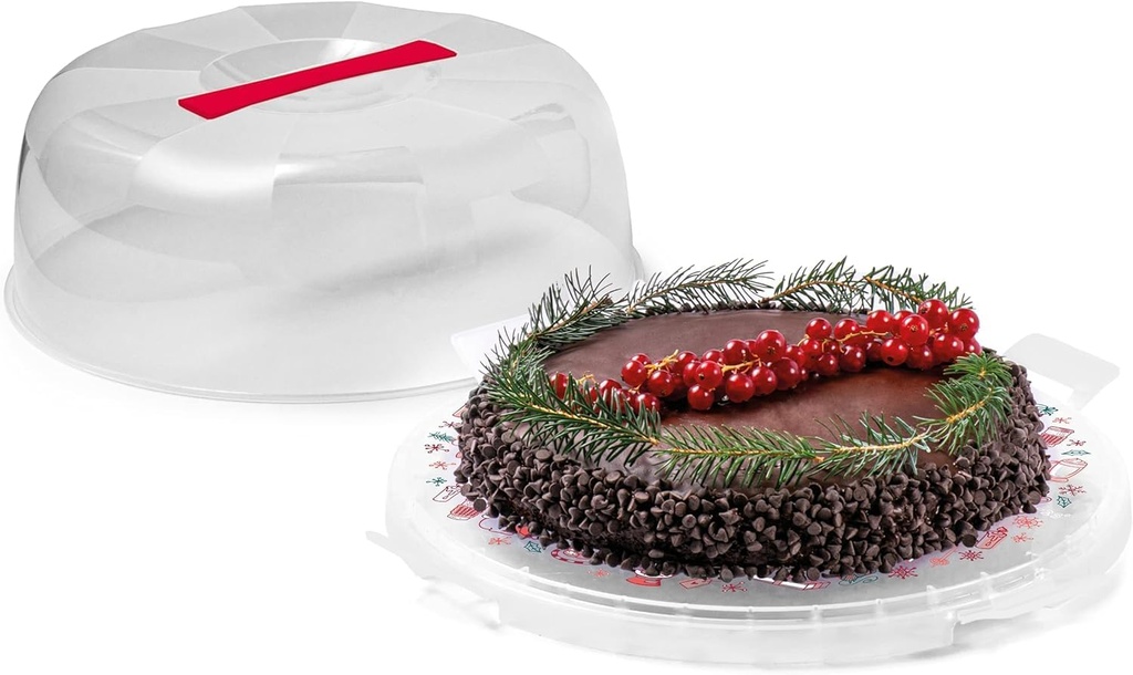 Snips Delice Cake Holder with Lid | Red Colour | 4 Safety Locks | Diameter 28 | Made in Italy | BPA Free