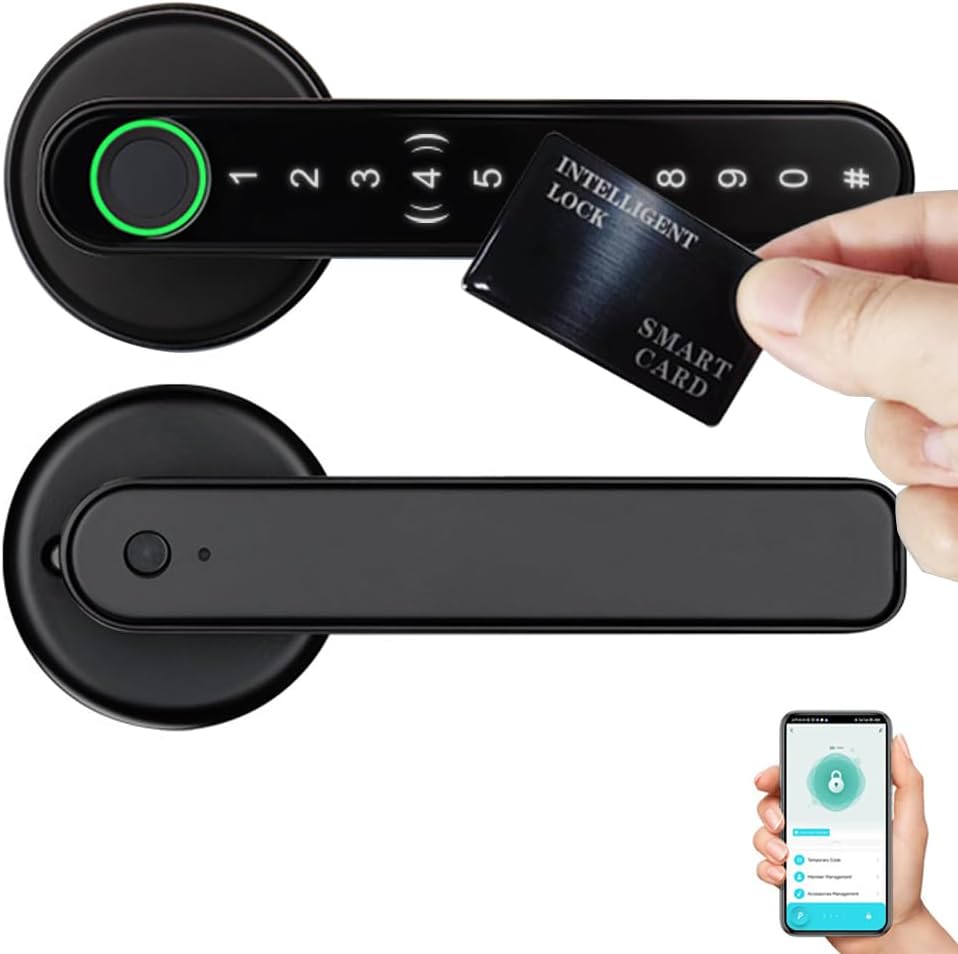 Fingerprint Smart Door Lock with App Code Backup Key Fingerprint Smart Door Knob Keyless Entry Door Lock with Handle for Home Hotel Office Apartment Bedroom