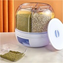 Grain and Rice Dispenser, Rotating Food Grain Storage Container 6 Grid 12L Large Capacity Cereal Dispenser Countertop Rice Container for Home Kitchen
