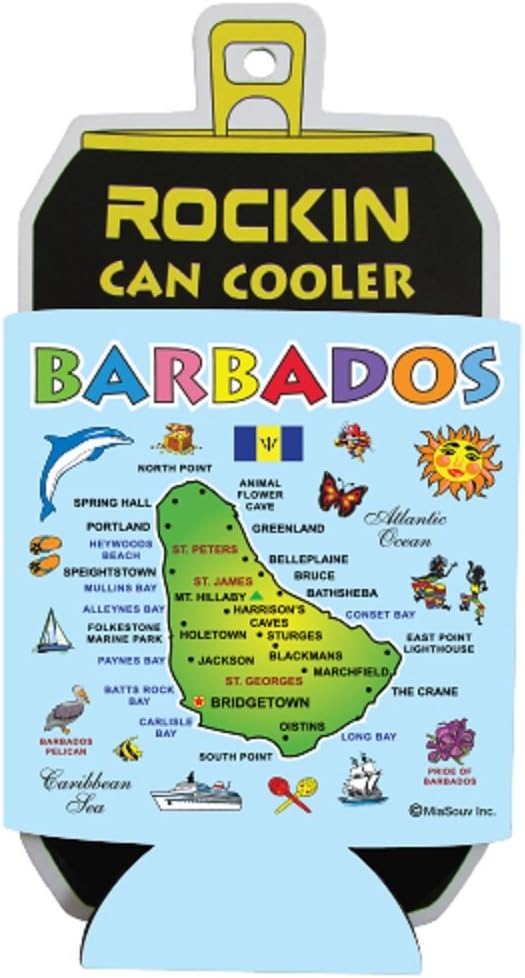 Can Cooler Barbados Souvenir Gift, Beer Can Holder Insulated Sleeve for Men and Women - Beer Jacket Thermocoolers