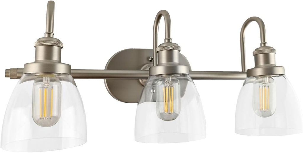 Lightdot Brushed Nickel Bathroom Light Fixture, 3 Light Bathroom Vanity Light with Clear Glass Shades, 60W Max/120V Modern Wall Lights for Mirror Kitchen Living Room, E26 Base-Silver, 18.6IN