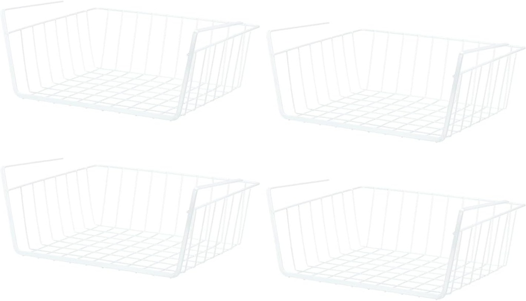 PATIKIL Under Shelf Basket, 4 Pack Small Sliding Under Cabinet Shelf Hanging Metal Storage Rack Organizer Space Saving for Kitchen Pantry Bookshelf 13"L x 10.2"W x 4.7"H, White