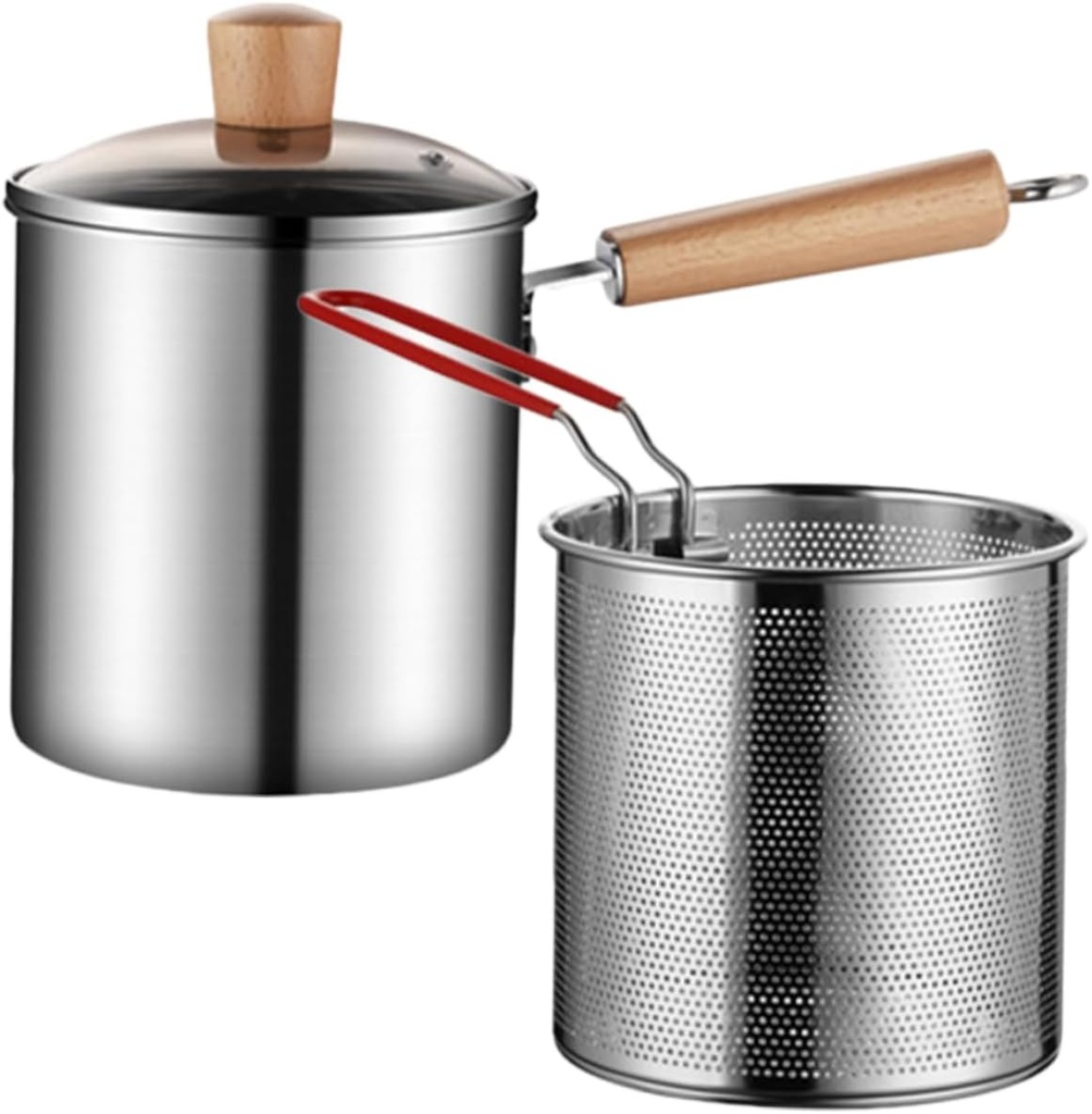 PRETYZOOM Stainless Steel Deep Fryer Pot Basket Large Fryer Pot Frying Basket with Thermometer Nonstick Portable Frying Pan