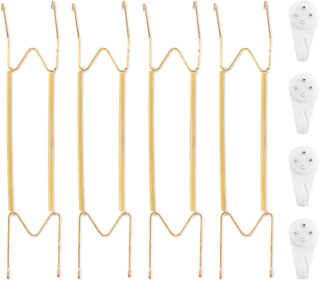 Bilillo 4 Pack Plate Hangers for The Wall, Suitable for 16-20 inch Art Plate, Stainless Steel Invisible Heavy Duty Wire Plate Holder with Wall Hooks, Plate Hangers for Displaying Plates