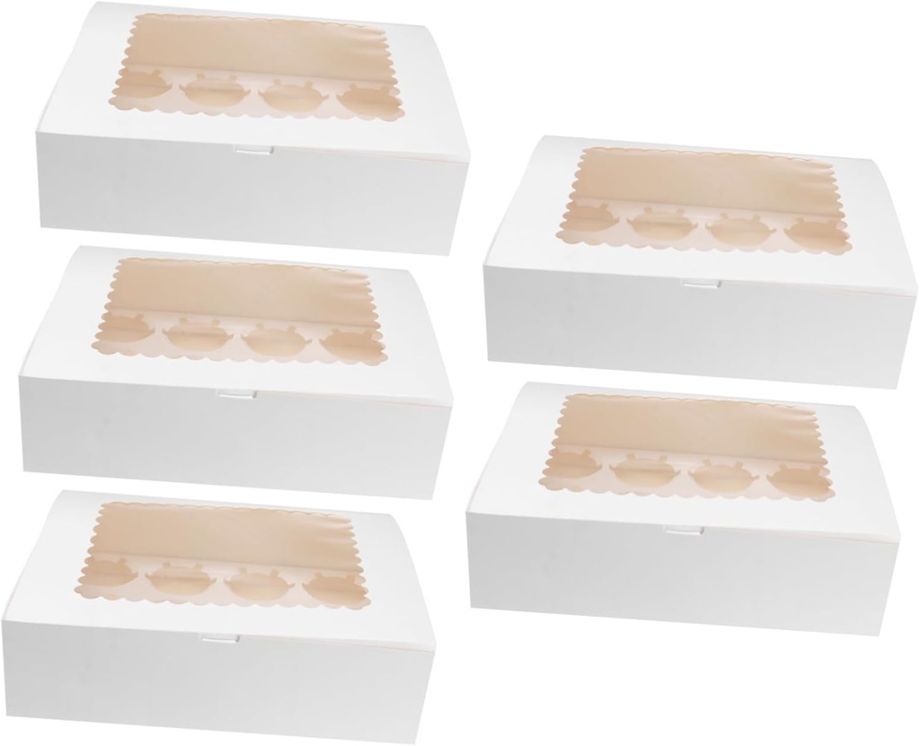 ABOOFAN 5pcs White Cupcake Boxes Cavity Design for Muffins and Treats and Easy to Store for Parties and Gatherings